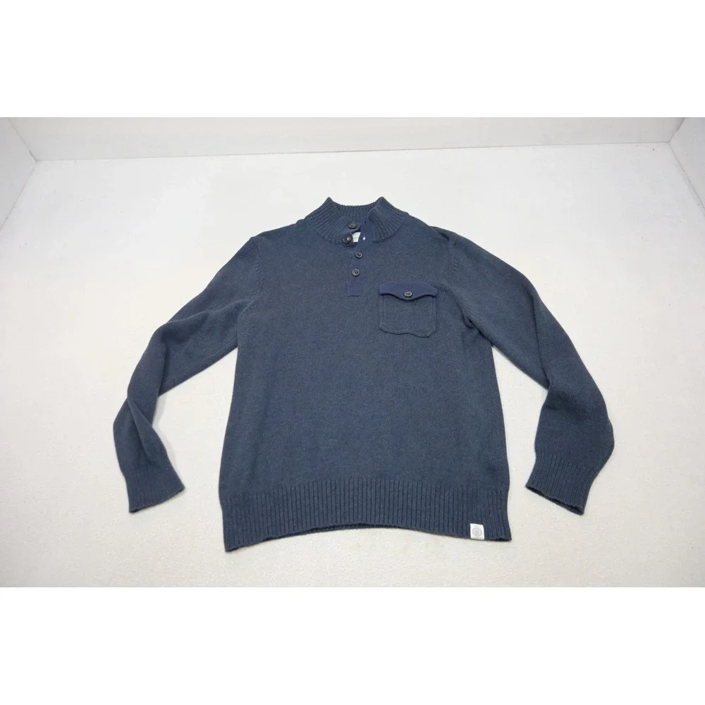 Lucky Brand Sweater Mens‎ Large Blue Excellent Mock Neck Button Pocket